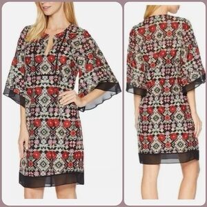 BCBGMaxAzria Black and Red Floral Midi Dress